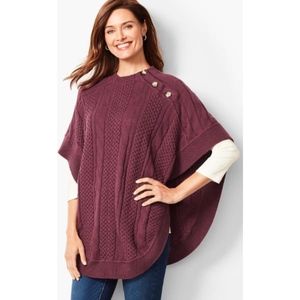 Talbots Donegal Funnel Neck Poncho, Small, Merlot